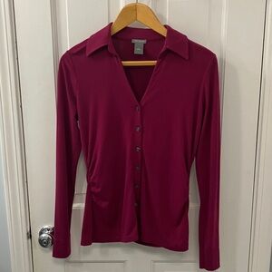 Ann Taylor burgundy Button-Down collared Women's Shirt size small cinched waist